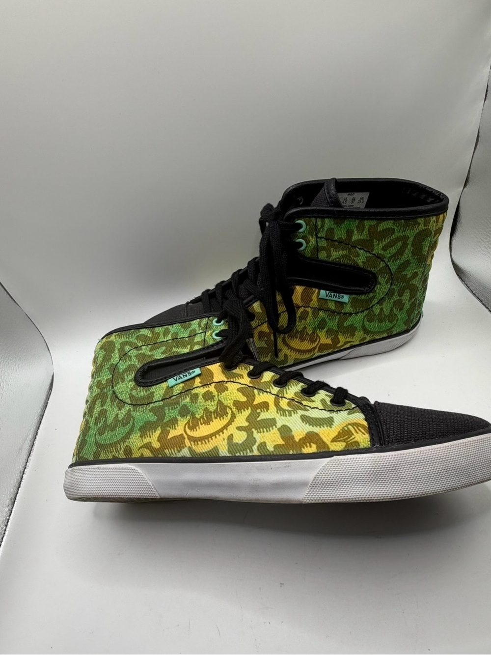 Rare Women’s Vans x Claw Money High-Top Sneakers Green Leopard Camo Graffiti